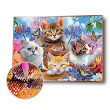 Load image into Gallery viewer, Four Cat in Flower 40*30cm(canvas) full round drill diamond painting