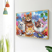 Load image into Gallery viewer, Four Cat in Flower 40*30cm(canvas) full round drill diamond painting