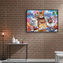 Load image into Gallery viewer, Four Cat in Flower 40*30cm(canvas) full round drill diamond painting