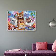 Load image into Gallery viewer, Four Cat in Flower 40*30cm(canvas) full round drill diamond painting