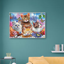 Load image into Gallery viewer, Four Cat in Flower 40*30cm(canvas) full round drill diamond painting