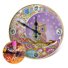 Load image into Gallery viewer, DIY Owl Special Shaped Rhinestones Round Metal Tin Diamond Painting Clock