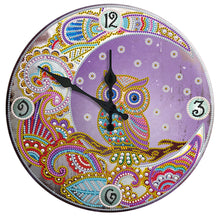 Load image into Gallery viewer, DIY Owl Special Shaped Rhinestones Round Metal Tin Diamond Painting Clock
