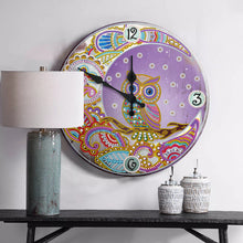 Load image into Gallery viewer, DIY Owl Special Shaped Rhinestones Round Metal Tin Diamond Painting Clock