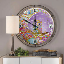 Load image into Gallery viewer, DIY Owl Special Shaped Rhinestones Round Metal Tin Diamond Painting Clock