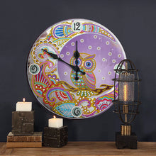 Load image into Gallery viewer, DIY Owl Special Shaped Rhinestones Round Metal Tin Diamond Painting Clock