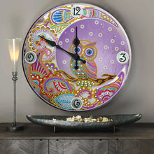 Load image into Gallery viewer, DIY Owl Special Shaped Rhinestones Round Metal Tin Diamond Painting Clock