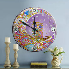 Load image into Gallery viewer, DIY Owl Special Shaped Rhinestones Round Metal Tin Diamond Painting Clock