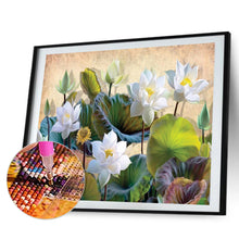 Load image into Gallery viewer, Elegant White Lotus 40*30CM(canvas) full round drill diamond painting