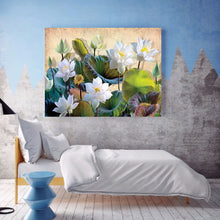 Load image into Gallery viewer, Elegant White Lotus 40*30CM(canvas) full round drill diamond painting