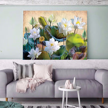 Load image into Gallery viewer, Elegant White Lotus 40*30CM(canvas) full round drill diamond painting