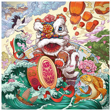 Load image into Gallery viewer, Lion Dance 30*30cm(canvas) full round drill diamond painting