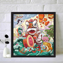 Load image into Gallery viewer, Lion Dance 30*30cm(canvas) full round drill diamond painting