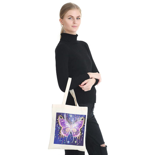 Diy Diamond Painting Handbag Shopping Storage Tote (Bb001 Purple Butterfly)