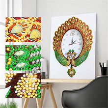 Load image into Gallery viewer, DIY Part Special Shaped Diamond Clock Mosaic Painting Kit (Peafowl 2 DZ621)