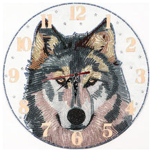 Load image into Gallery viewer, Wolf Clock Mosaic Part Special Shape Diamond DIY Painting Kit Gifts (DZ653)