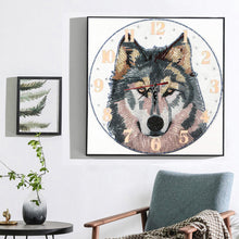 Load image into Gallery viewer, Wolf Clock Mosaic Part Special Shape Diamond DIY Painting Kit Gifts (DZ653)