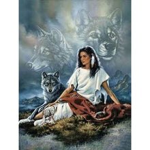 Load image into Gallery viewer, Round Diamond Painting - Full Round -  Woman and wolf (30*40cm)