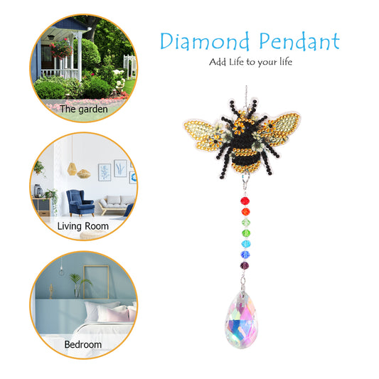DIY 5D Mosaic Sun Catcher Jewelry Diamond Painting Window Wind Chime (Bee)