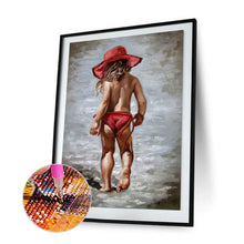 Load image into Gallery viewer, Round Diamond Painting - Full Round - Little girl in red dress (30*40cm)