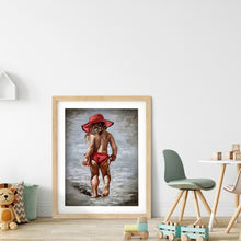 Load image into Gallery viewer, Round Diamond Painting - Full Round - Little girl in red dress (30*40cm)