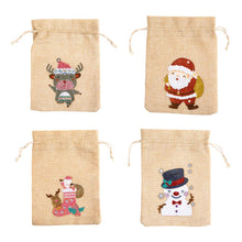 Load image into Gallery viewer, 4pcs Diamond Painting Christmas Linen Gift Bag Cartoon Home Decor