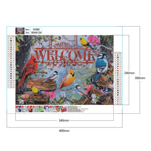Load image into Gallery viewer, Diamond Painting - Full Round - welcome letter flower and bird illustration (40*30cm)