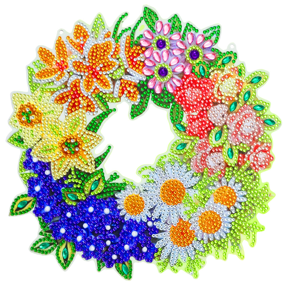 5D DIY Hanging Christmas Flower Wreath Resin Painting Kit Diamond  Rhinestone Drawing Wreath Art Craft Home Door Decorations