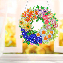 Load image into Gallery viewer, 5D DIY Dot Drill Diamond Painting Flower Wreath Kit with Chain Art Pendant