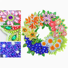 Load image into Gallery viewer, 5D DIY Dot Drill Diamond Painting Flower Wreath Kit with Chain Art Pendant