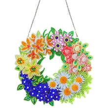 Load image into Gallery viewer, 5D DIY Dot Drill Diamond Painting Flower Wreath Kit with Chain Art Pendant