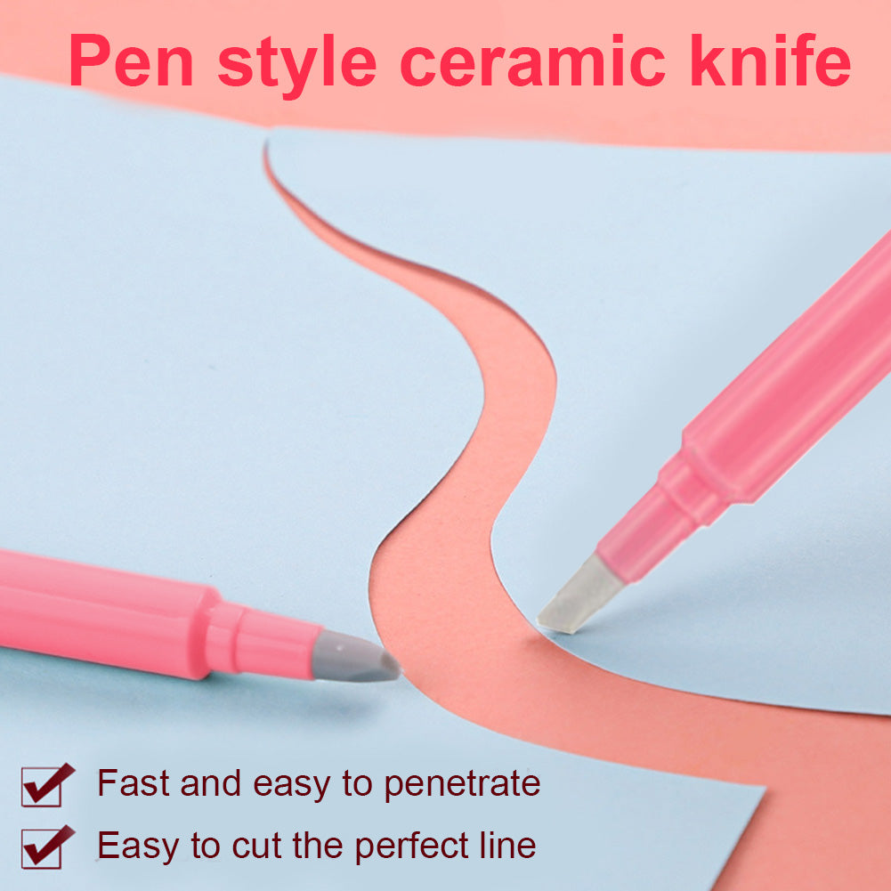 2 Pcs DIY Diamond Painting Parchment Paper Cutter Precision Craft Ceramic  Blade Knife Pen for Cutting Paper Art with Replaceable Blade, Pink, Blue