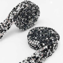Load image into Gallery viewer, Self Adhesive Crystal Rhinestone Diamond Ribbon Sticker (Silver + Black)