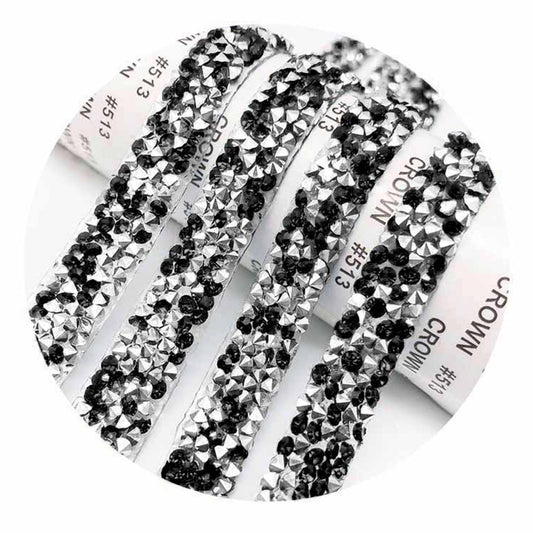 Self Adhesive Crystal Rhinestone Diamond Ribbon Sticker (Silver + Black)