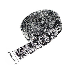 Load image into Gallery viewer, Self Adhesive Crystal Rhinestone Diamond Ribbon Sticker (Silver + Black)