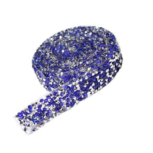 Load image into Gallery viewer, Adhesive Crystal Rhinestone Diamond Ribbon Sticker (Silver + Royal Blue)