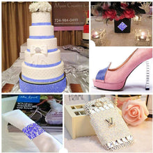 Load image into Gallery viewer, Adhesive Crystal Rhinestone Diamond Ribbon Sticker (Silver + Royal Blue)