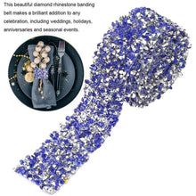 Load image into Gallery viewer, Adhesive Crystal Rhinestone Diamond Ribbon Sticker (Silver + Royal Blue)