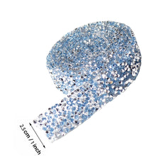 Load image into Gallery viewer, Adhesive Crystal Rhinestone Diamond Ribbon Sticker (Silver + Light Blue)