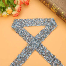 Load image into Gallery viewer, Adhesive Crystal Rhinestone Diamond Ribbon Sticker (Silver + Light Blue)