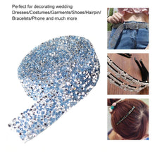 Load image into Gallery viewer, Adhesive Crystal Rhinestone Diamond Ribbon Sticker (Silver + Light Blue)