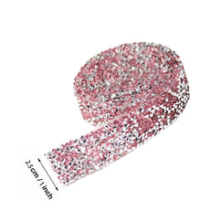 Load image into Gallery viewer, Self Adhesive Crystal Rhinestone Diamond Ribbon Sticker (Silver + Pink)