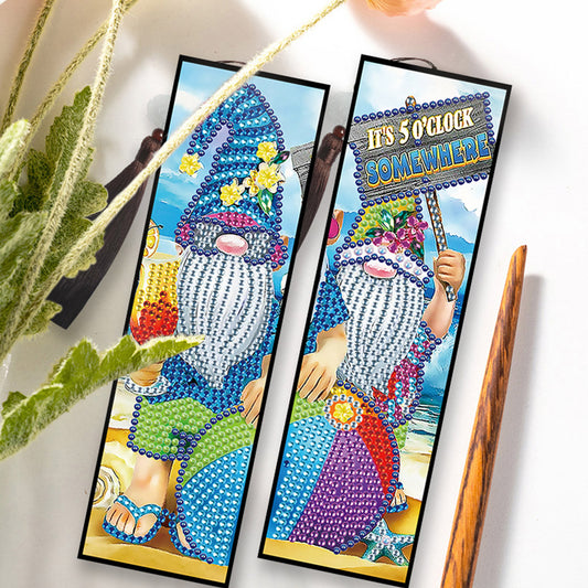 2pcs DIY Diamond Painting Leather Bookmark Gnome Tassel Crafts (FQY029)