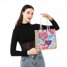 Load image into Gallery viewer, Color Heart Diamond Painting Handbag DIY Linen Shopping Tote Bag (AA1033)