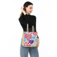 Load image into Gallery viewer, Color Heart Diamond Painting Handbag DIY Linen Shopping Tote Bag (AA1033)