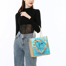 Load image into Gallery viewer, Rose Heart Diamond Painting Handbag DIY Linen Shopping Tote Bag (AA1034)