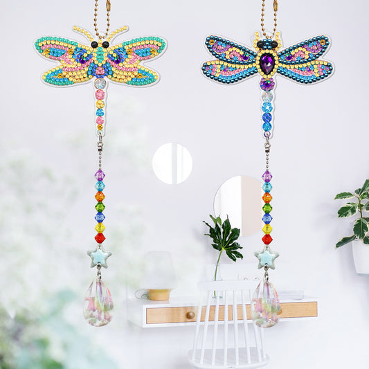 2pcs 5D Diamond Painting Dragonfly Pendant Bag Keychain Jewelry (SMDZ201)