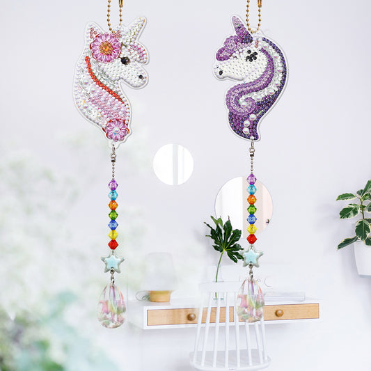 2pcs 5D Diamond Painting Horse Pendant Bag Keychain Jewelry Gift (SMDZ205)