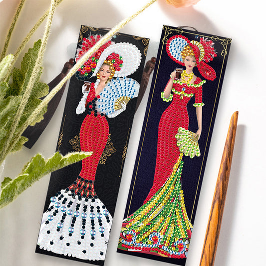 2pcs DIY Diamond Painting Leather Bookmark Lady Mosaic Craft Handmade Art