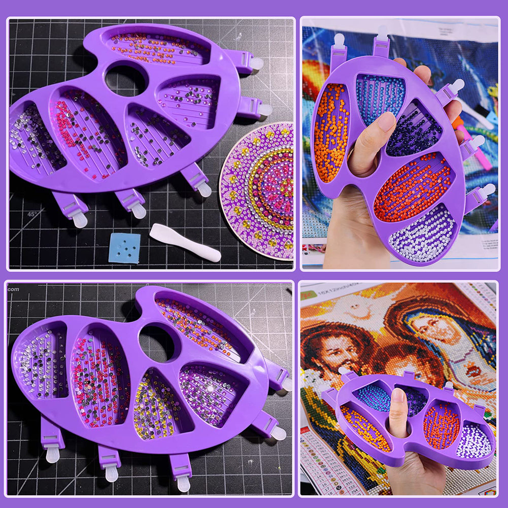 Large Bead Sorting Trays Plastic 5 Section Palm Bead Trays Kits (Purple)